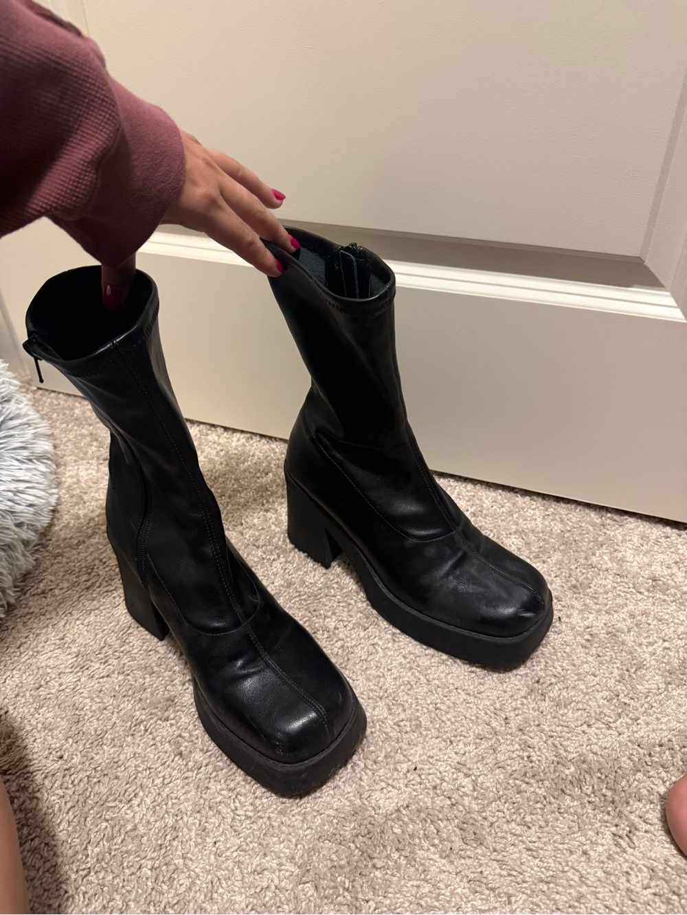 Steve Madden Black Platform Square-Toe Ankle Boots